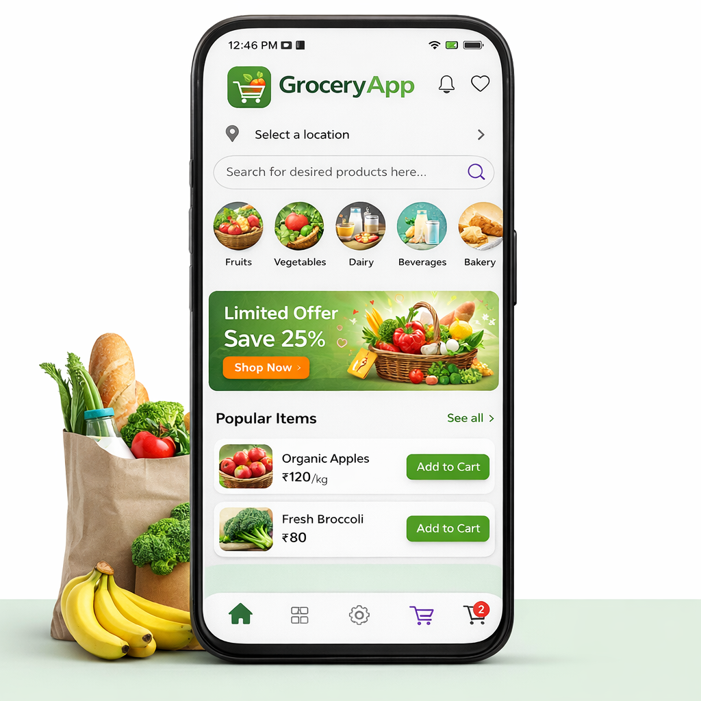 Complete grocery app package with customer app, delivery app, and admin panel